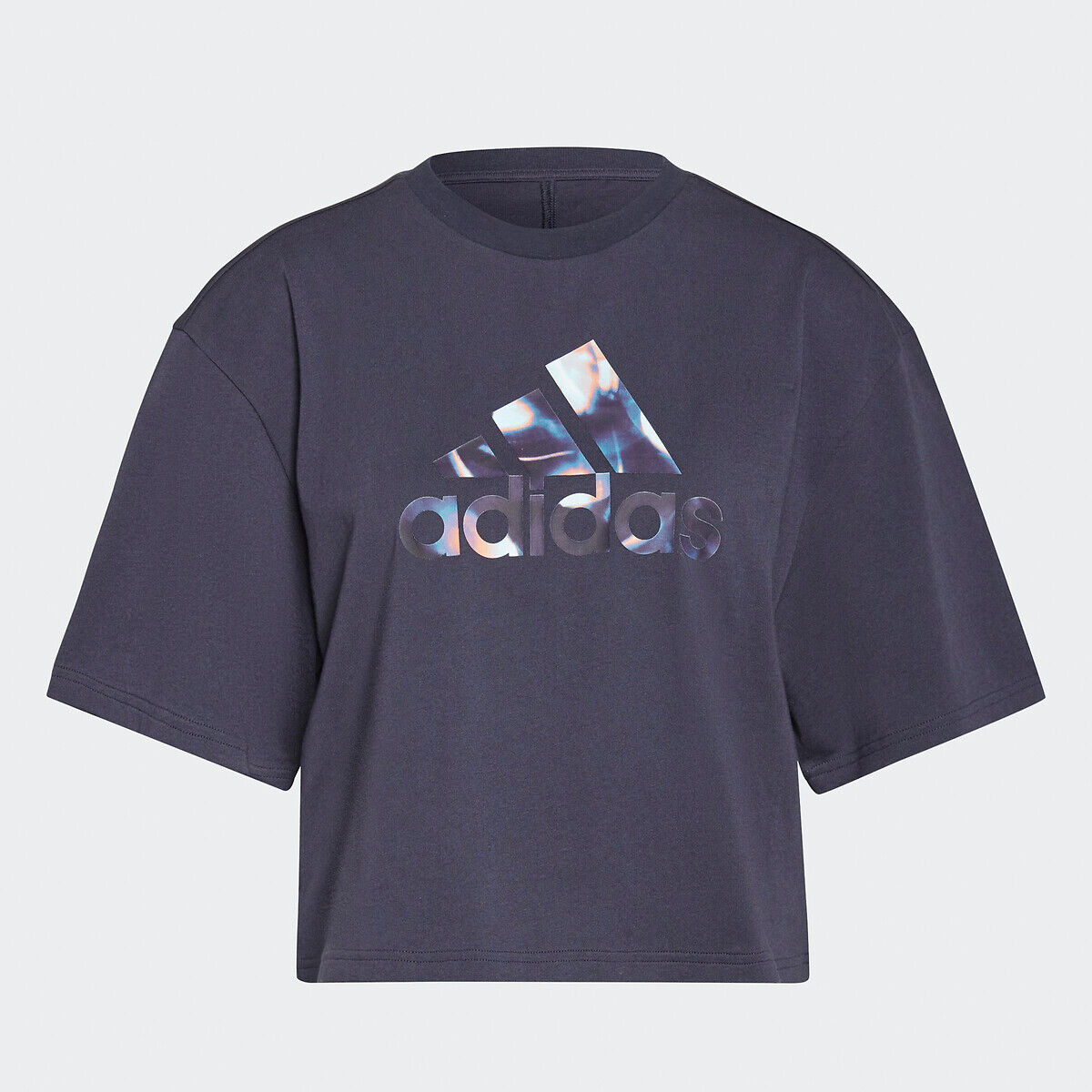 Adidas Cropped T-Shirt mit Print vorne BLAU