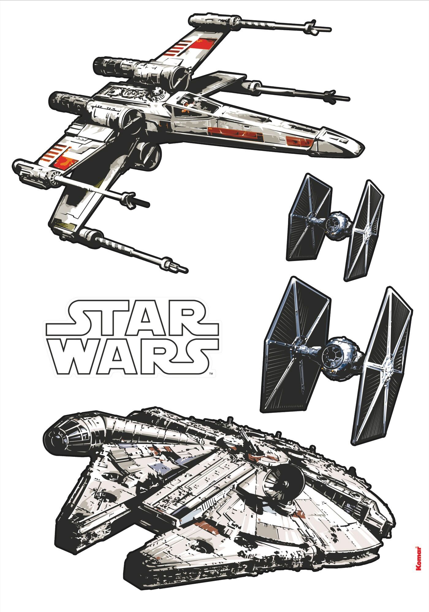 Komar Wandtattoo »Star Wars Spaceships«, (Set, 5 St.), selbstklebend,... schwarz-weiss