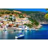 Papermoon Fototapete »DORF AM MEER-KEFALONIA INSEL MEER BOOTE KLIPPEN STRAND« bunt  B/L: 2,00 m x 1,49 m