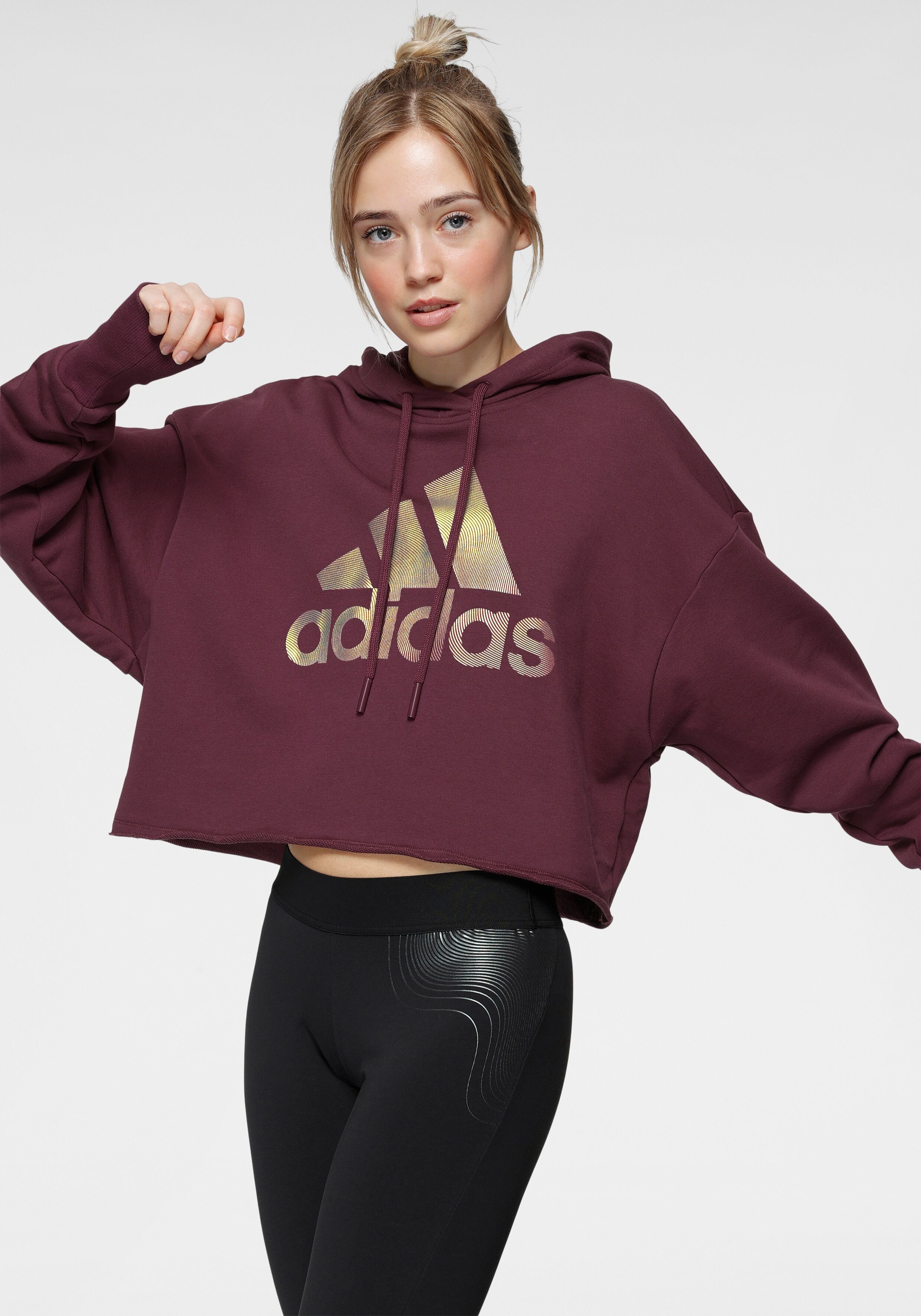 Adidas Performance Sweatshirt »HOLIDAY SHINE GRAPHIC CROP HOODIE« lila  L (44/46) M (40/42) S (36/38) XL (48/50) XS (32/34) XXL (52)