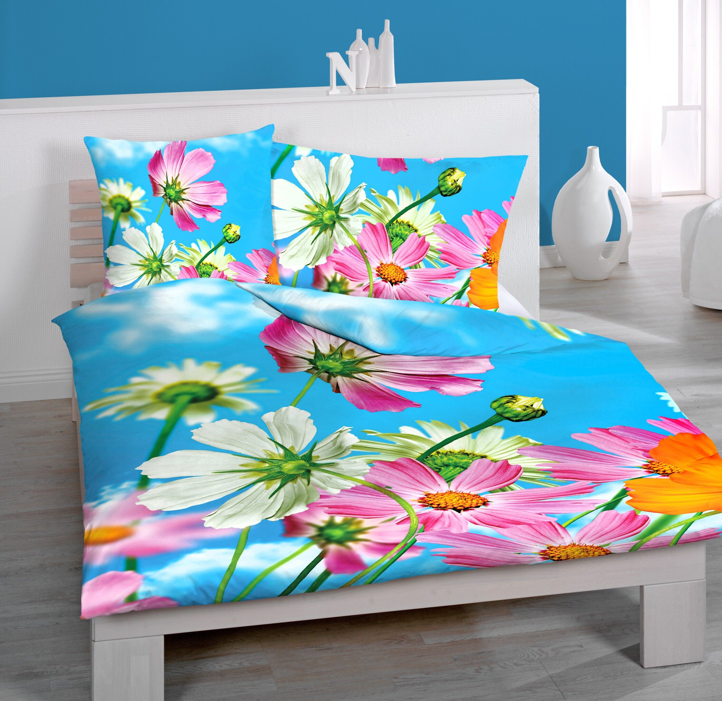 HOME FASHION Kissenbezug »Blume, Renforcé Digitaldruck«, (1 St.), verdeckter... bunt