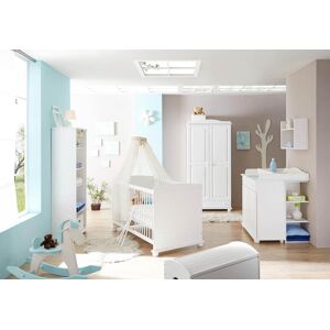 Ticaa Babyzimmer-Komplettset »Adam«, (Set, 5 St., Bett + Wickelkommode +... Kiefer massiv weiss lackiert