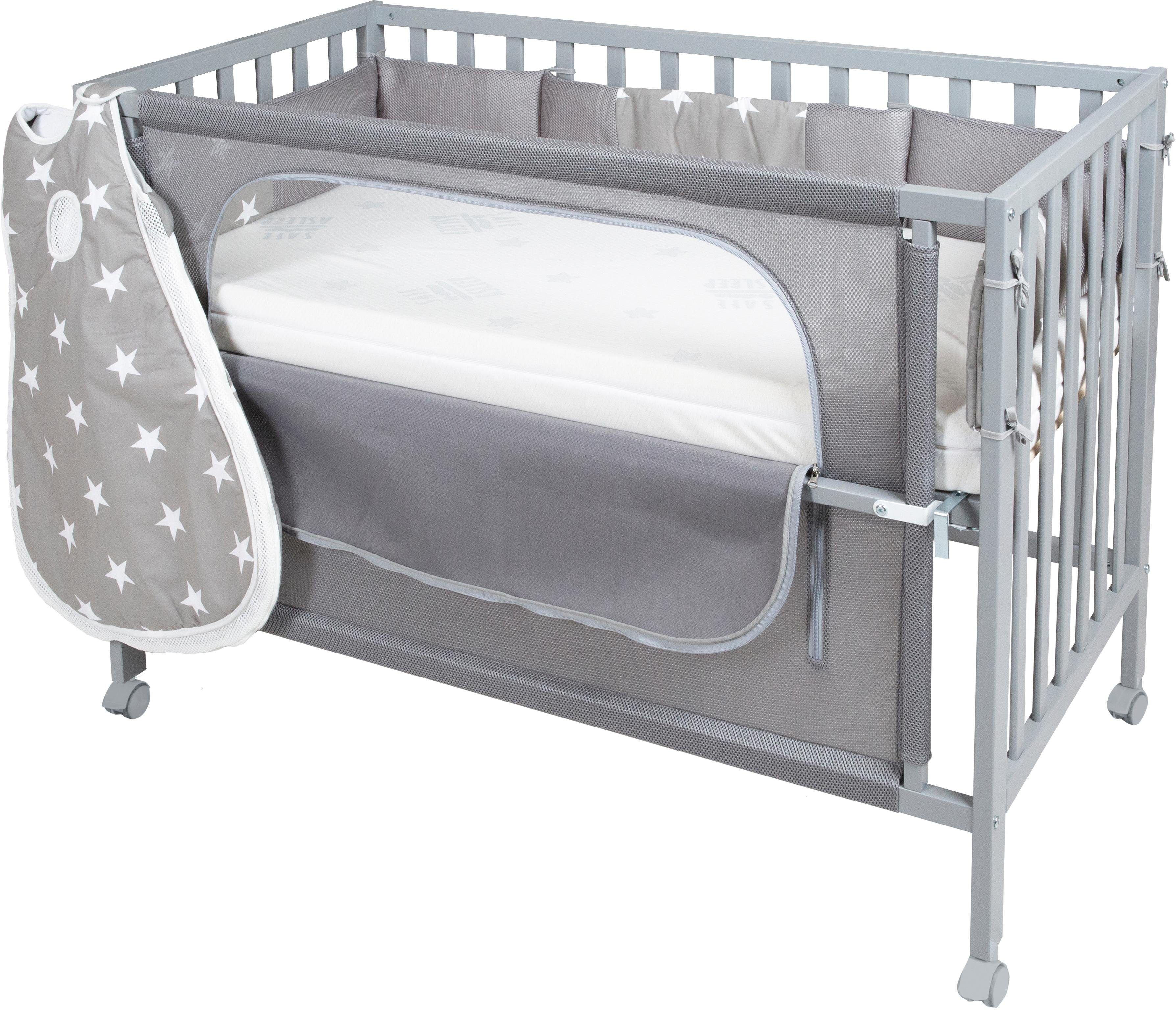 roba® Babybett »Room Bed, safe asleep®, Little Stars«, (4 tlg.) grau  Liegefläche: 60 x 120 cm