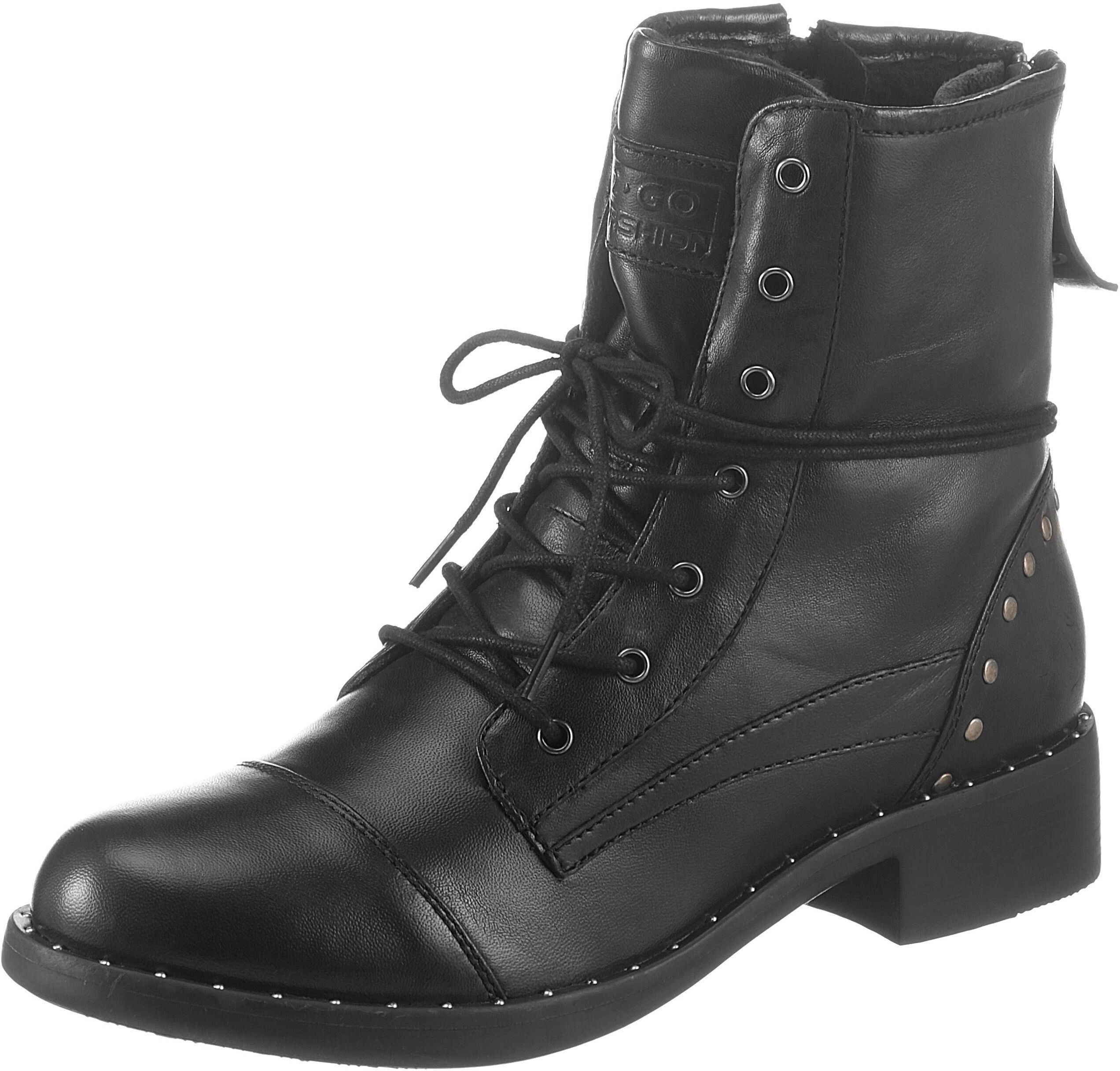 2GO FASHION Schnürboots, mit modischen Nieten verziert schwarz  36 37 38 39 40 41 42