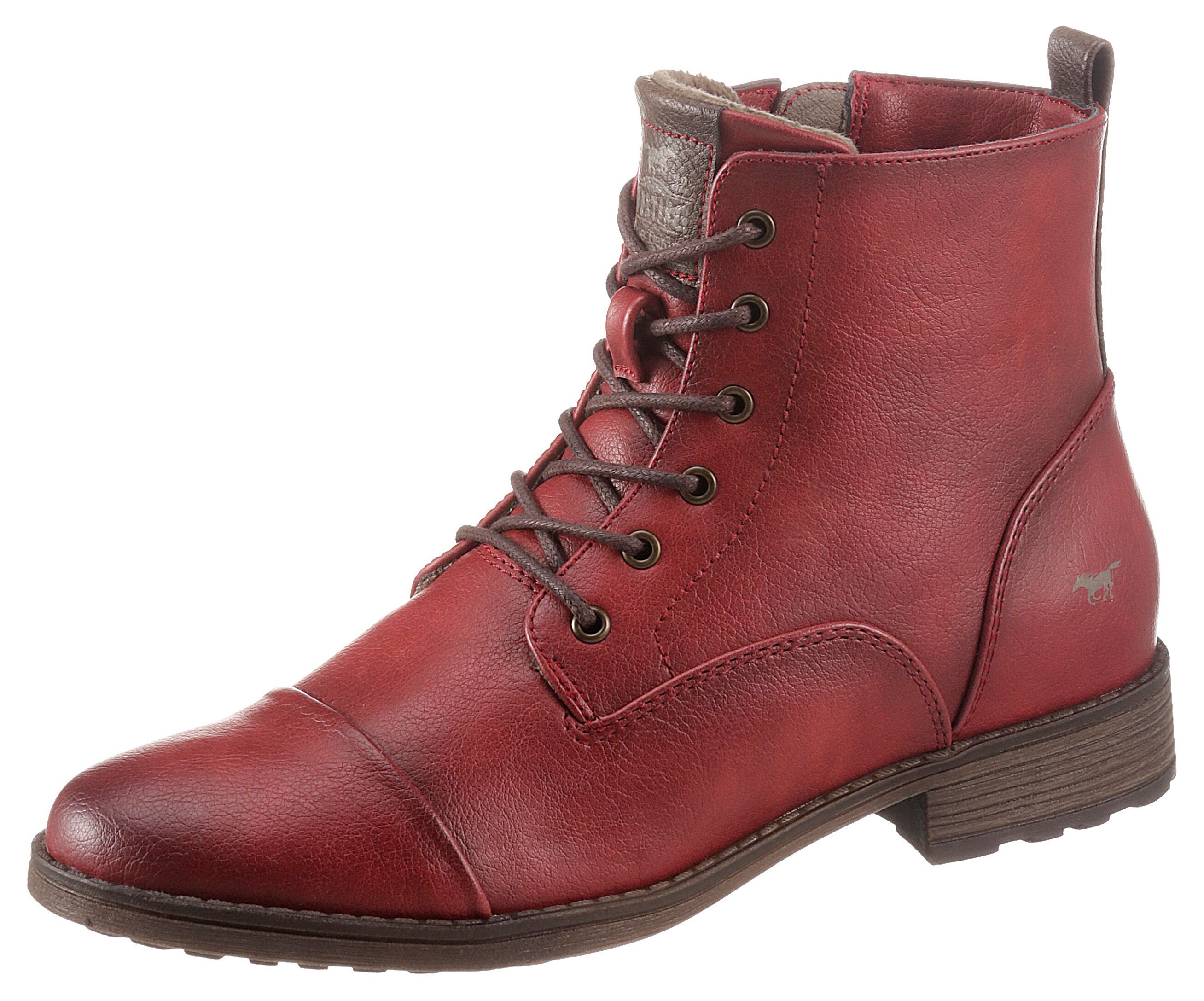 Mustang Shoes Schnürstiefelette, mit wärmendem Fleecefutter rot  36 37 38 39 40 41 42 43 44 45