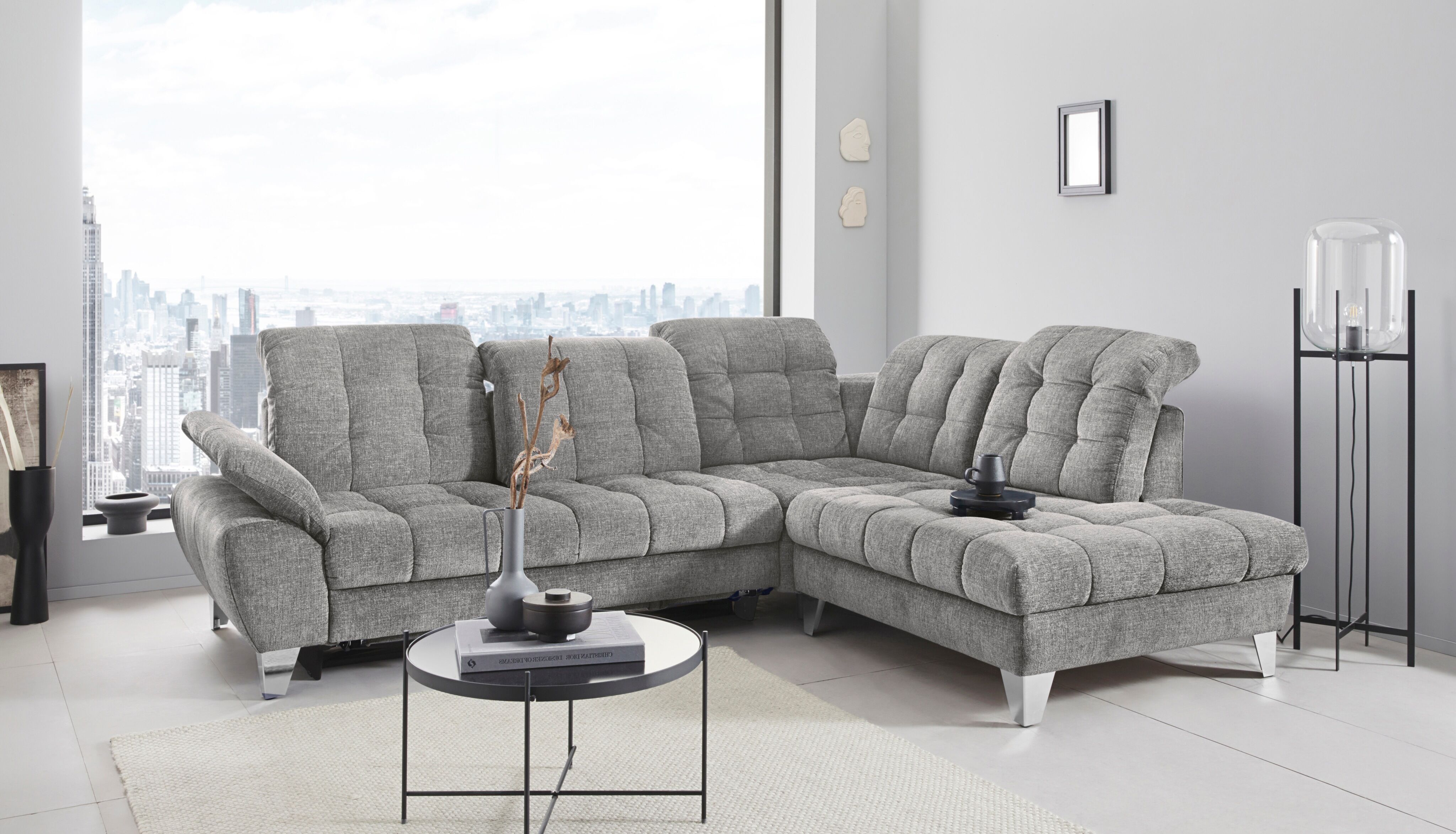 Places of Style Ecksofa »Bardi Luxus«, belastbar bis zu 140 kg, incl.... grau