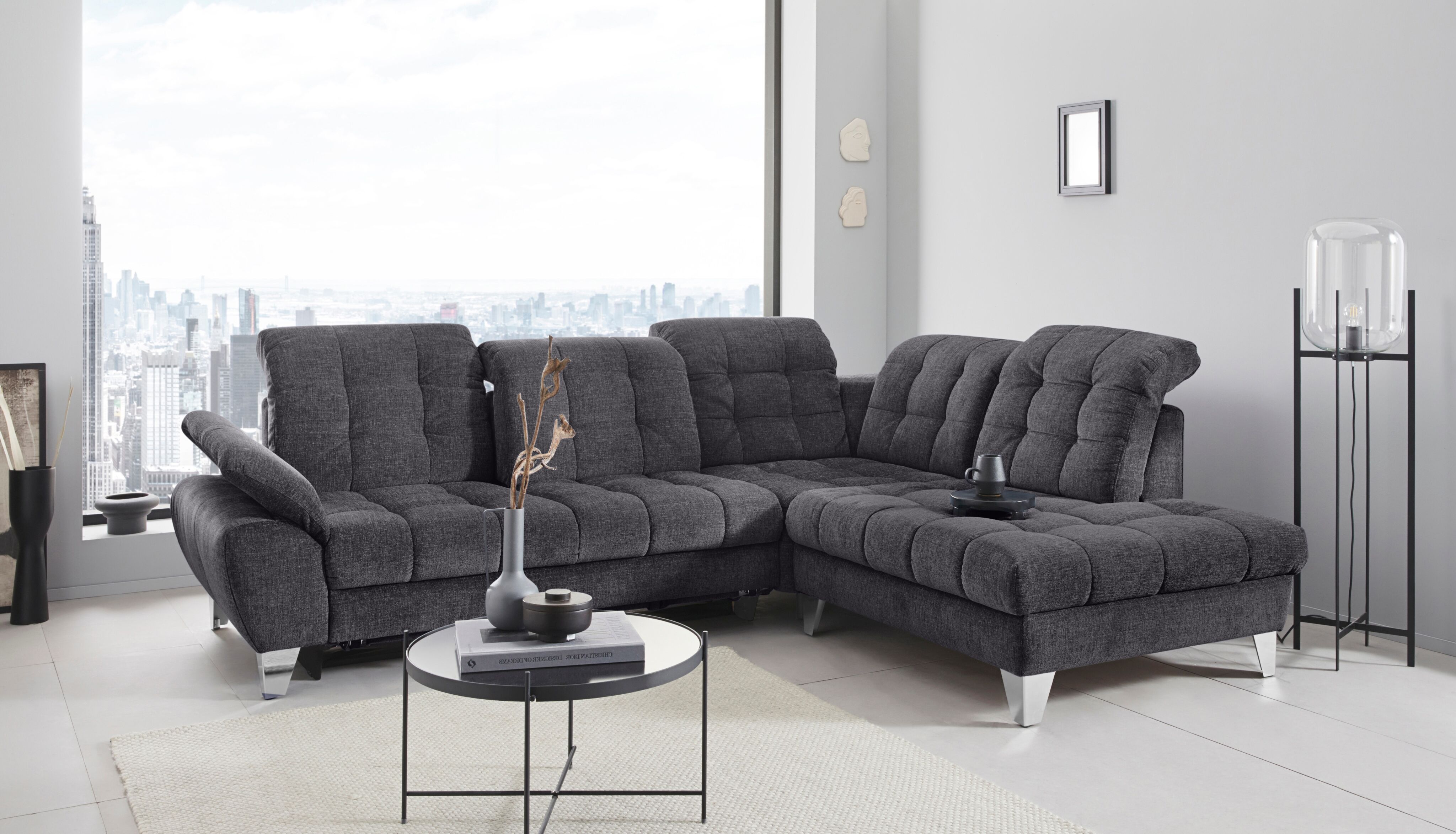 Places of Style Ecksofa »Bardi Luxus«, belastbar bis zu 140 kg, incl.... grau