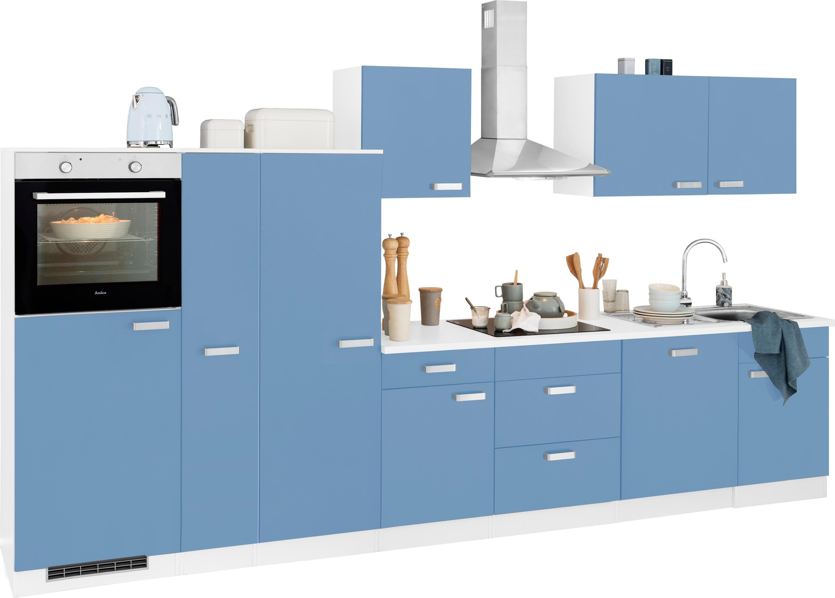 wiho Küchen Küchenzeile »Husum«, ohne E-Geräte, Breite 360 cm blau