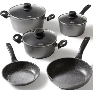 STONELINE Topf-Set, Aluminium, (Set, 5 tlg., Bratentopf 20 cm, Kochtopf 20... schwarz