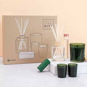 smartphoto Wellness Geschenkset - Smart2Give mit Duftkerzen, Raumduft & Seife (Farbe Moosgrün, Fragrance Bergamotte, Olibanum & Rosa Pfeffer) für den Mann oder Freund