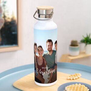 smartphoto Personalisierte Trinkflasche mit Bambusdeckel (750 ml, Weiss) zu Weihnachten