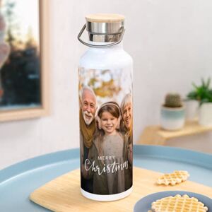 smartphoto Personalisierte Trinkflasche mit Bambusdeckel (750 ml, Weiss) zu Weihnachten
