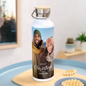 smartphoto Personalisierte Trinkflasche mit Bambusdeckel (750 ml, Weiss) zu Weihnachten