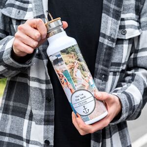 smartphoto Personalisierte Trinkflasche mit Bambusdeckel (750 ml, Weiss) zum Vatertag