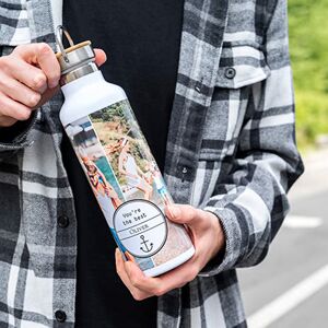 smartphoto Personalisierte Trinkflasche mit Bambusdeckel (750 ml, Weiss) zu Weihnachten