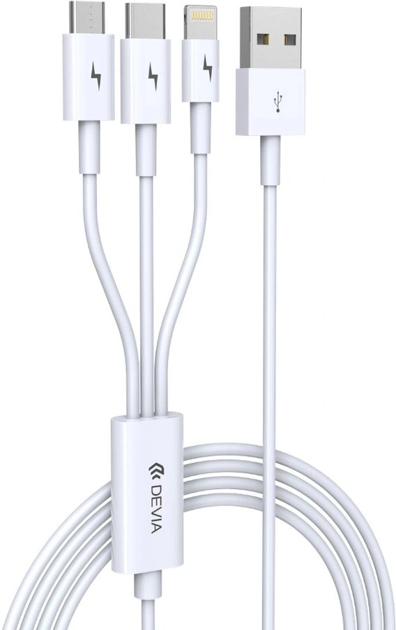 Devia Kabel 3v1 - Devia, Smart White (Lightning+Micro+Type-C)