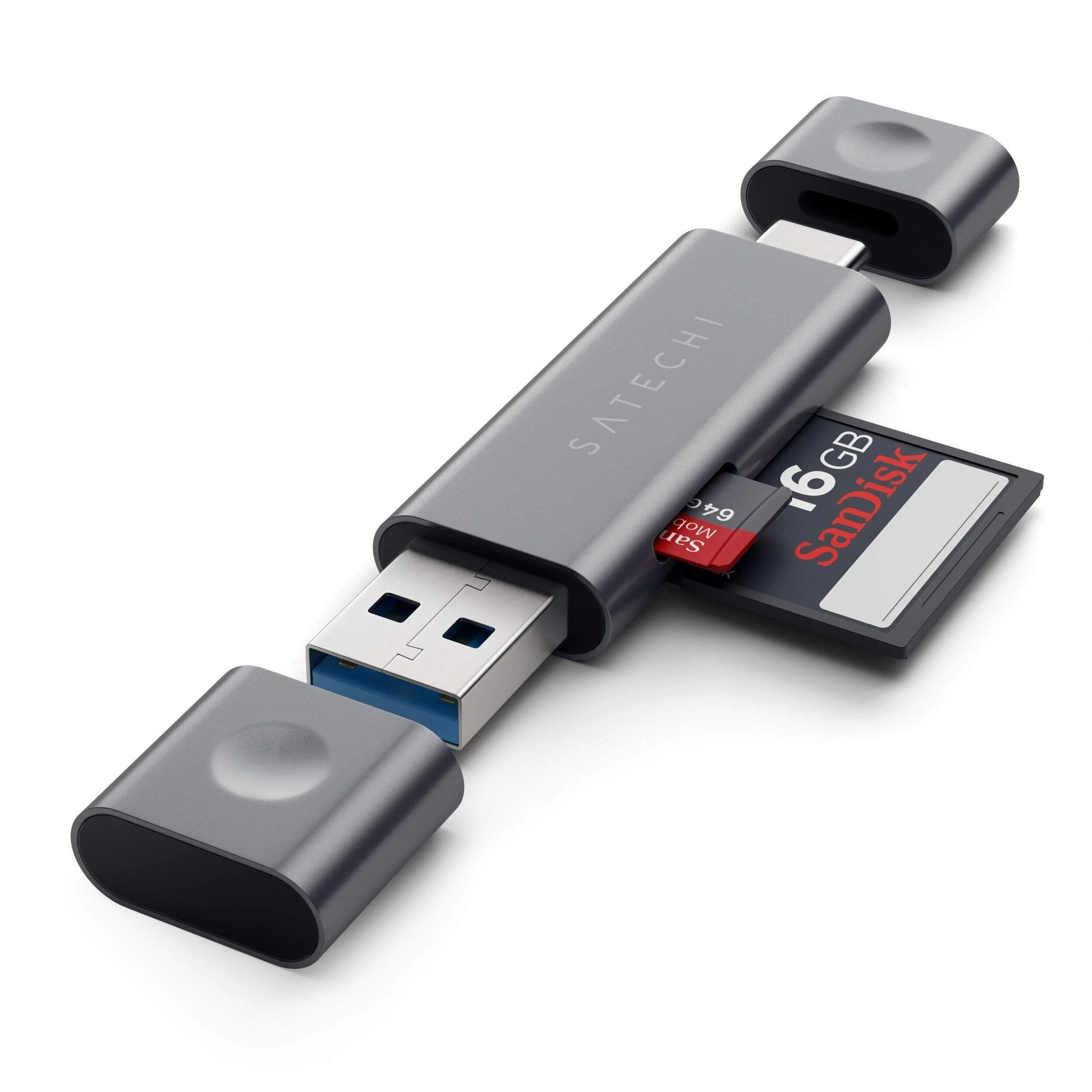 Satechi USB / USB-C čtečka microSD a SD karet - Satechi, Aluminum Card Reader Gray