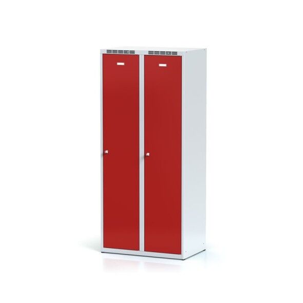 Alfa 3 Kovová šatní skříňka s mezistěnou, červené dveře, cylindrický zámek