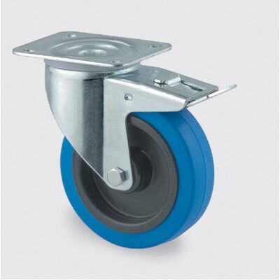 Transportní kolo TENTE s modrým běhounem, 100 mm, otočné s brzdou Transportní kolo TENTE s modrým běhounem, 100 mm, otočné s brzdou