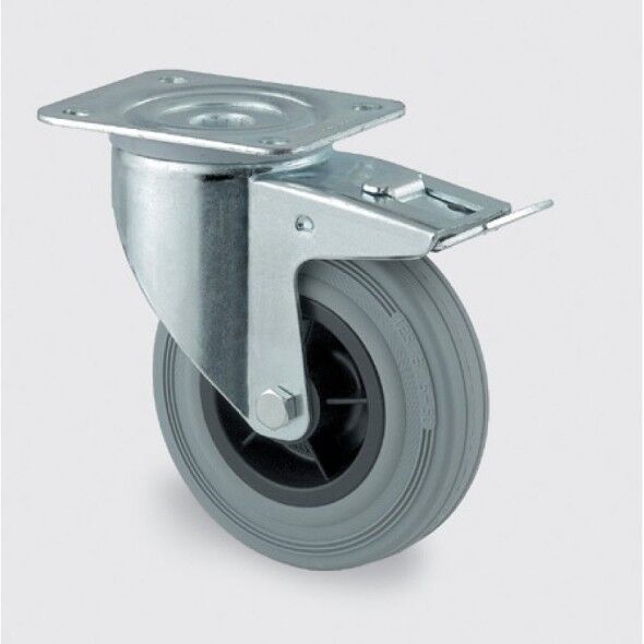 TENTE Transportní kolečko otočné s brzdou 125 mm, šedá guma