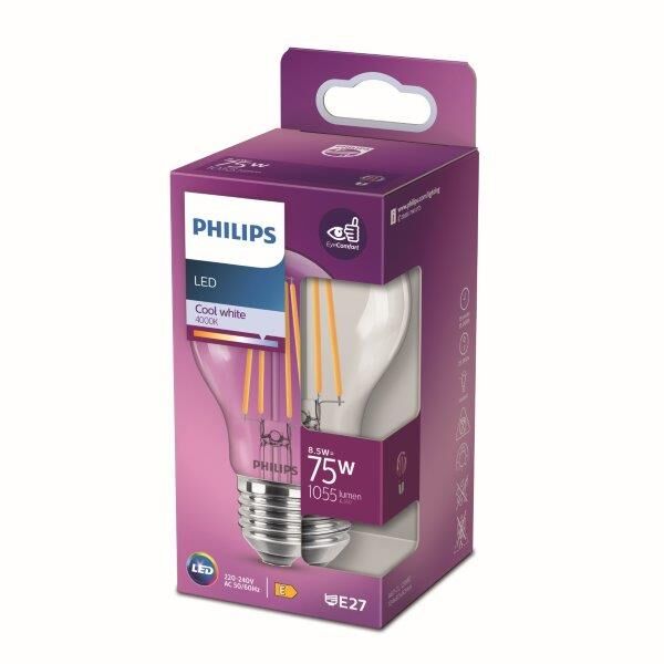 Philips 8718699762032 LED classic žárovka 8,5W/75W 1055lm E27 4000K 220-240V A60 filament