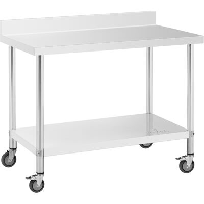 Stůl z ušlechtilé oceli s kolečky - PREMIUM - 60 x 120 cm - 158 kg - lemování - Royal Catering RCAT-120/60-WS Stůl z ušlechtilé oceli s kolečky - PREMIUM - 60 x 120 cm - 158 kg - lemování - Royal Catering RCAT-120/60-WS