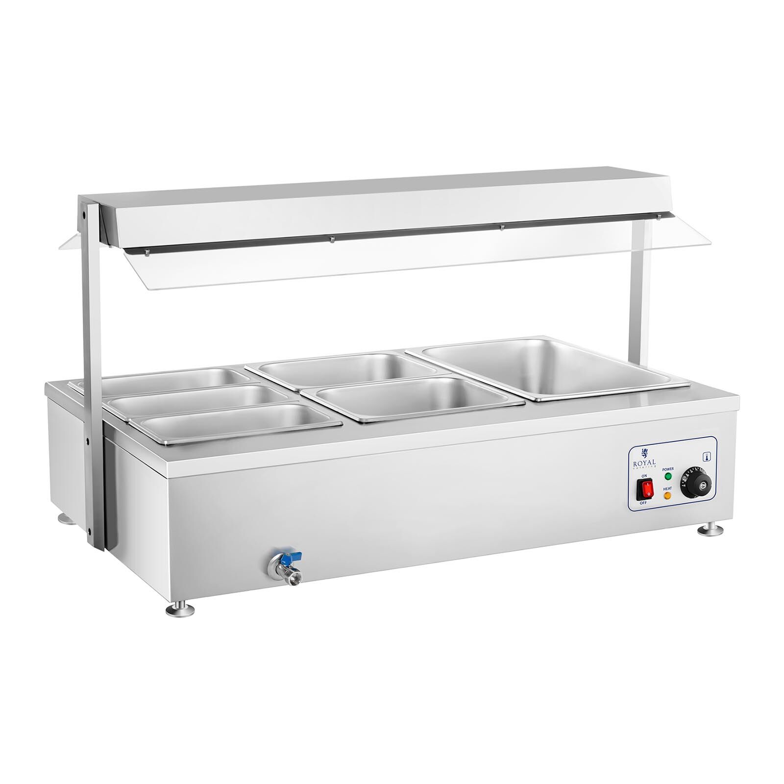 Royal Catering Bain Marie - 6 GN - s nástavbou na maso a výpustným kohoutem RCBM-6WA