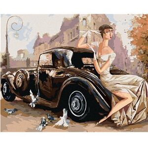 zuty Dáma u retro auta, 40×50 cm, bez rámu a bez vypnutí plátna zuty Dáma u retro auta, 40×50 cm, bez rámu a bez vypnutí plátna