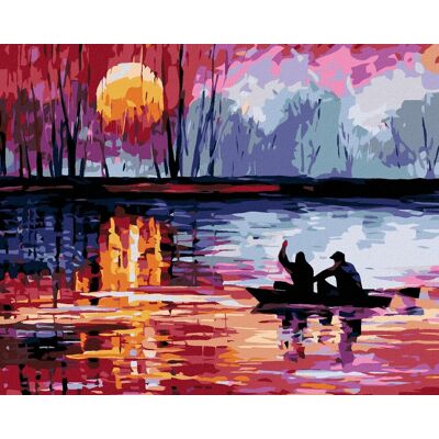Diamondi - ZÁPAD SLUNCE NA JEZEŘE II, 40x50 cm, vypnuté plátno na rám Diamondi - ZÁPAD SLUNCE NA JEZEŘE II, 40x50 cm, vypnuté plátno na rám