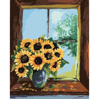 zuty Slunečnice ve váze u okna, 40×50 cm, bez rámu a bez vypnutí plátna zuty Slunečnice ve váze u okna, 40×50 cm, bez rámu a bez vypnutí plátna