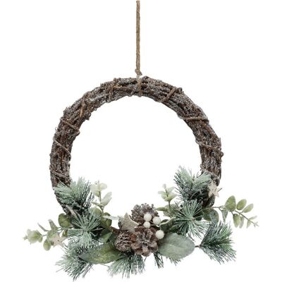 Unknown - WREATH-25 - šišky - bílé bobule - Věnec Unknown - WREATH-25 - šišky - bílé bobule - Věnec