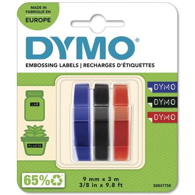 Dymo 3D páska, MIX - černá, modrá, červená, 1 blistr / 3 ks, 9 mm × 3 m Dymo 3D páska, MIX - černá, modrá, červená, 1 blistr / 3 ks, 9 mm × 3 m