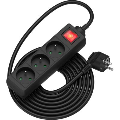 AlzaPower prodlužovací přívod 230V 3 zásuvky vypínač 5m černý AlzaPower prodlužovací přívod 230V 3 zásuvky vypínač 5m černý