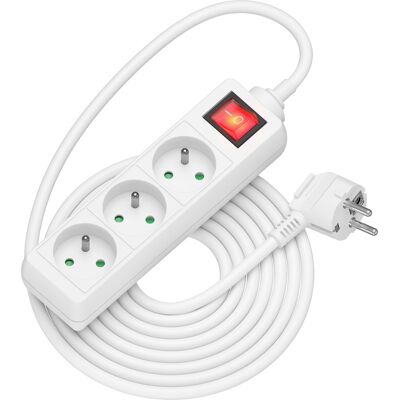 AlzaPower prodlužovací přívod 230V 3 zásuvky vypínač 5m bílý AlzaPower prodlužovací přívod 230V 3 zásuvky vypínač 5m bílý
