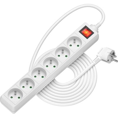 AlzaPower prodlužovací přívod 230V 6 zásuvek vypínač 5m bílý AlzaPower prodlužovací přívod 230V 6 zásuvek vypínač 5m bílý