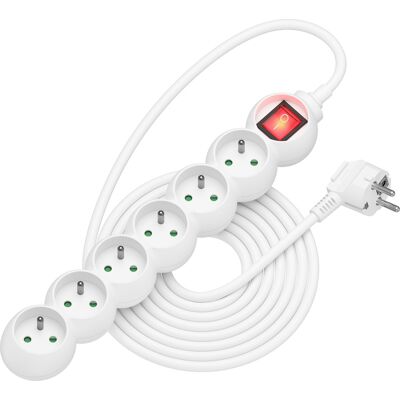 AlzaPower Arc prodlužovací přívod 230V 6 zásuvek vypínač 5m bílý AlzaPower Arc prodlužovací přívod 230V 6 zásuvek vypínač 5m bílý