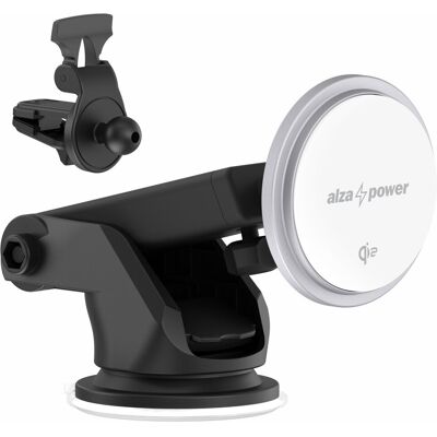 AlzaPower WQC300 Wireless Qi2 Compatible with MagSafe Car Charger 15W stříbrný AlzaPower WQC300 Wireless Qi2 Compatible with MagSafe Car Charger 15W stříbrný