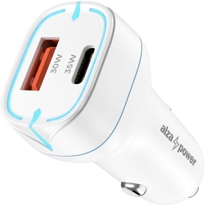 AlzaPower Car Charger P200 USB-A + USB-C Power Delivery 35W bílá AlzaPower Car Charger P200 USB-A + USB-C Power Delivery 35W bílá