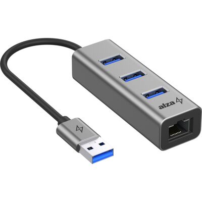 AlzaPower Metal USB hub USB-A (M) na 3× USB-A 3.0 (F) s RJ45 vesmírně šedý AlzaPower Metal USB hub USB-A (M) na 3× USB-A 3.0 (F) s RJ45 vesmírně šedý