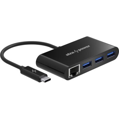 AlzaPower USB hub USB-C (M) na 3× USB-A 3.0 (F) s RJ45 černý AlzaPower USB hub USB-C (M) na 3× USB-A 3.0 (F) s RJ45 černý