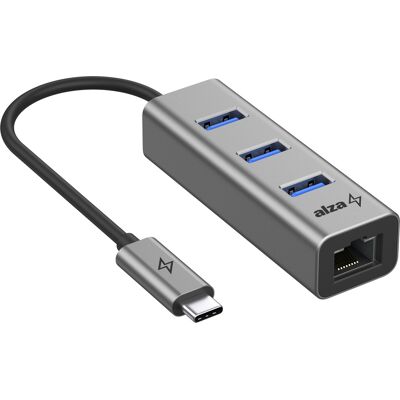 AlzaPower Metal USB hub USB-C (M) na 3× USB-A 3.0 (F) s RJ45 vesmírně šedý AlzaPower Metal USB hub USB-C (M) na 3× USB-A 3.0 (F) s RJ45 vesmírně šedý