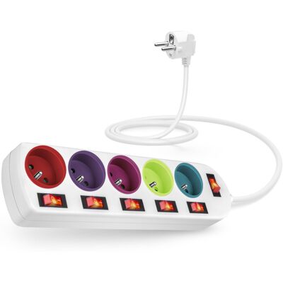 CONNECT IT prodlužovací, 5 zásuvek, 2 m, s vypínači, barevný CONNECT IT prodlužovací, 5 zásuvek, 2 m, s vypínači, barevný