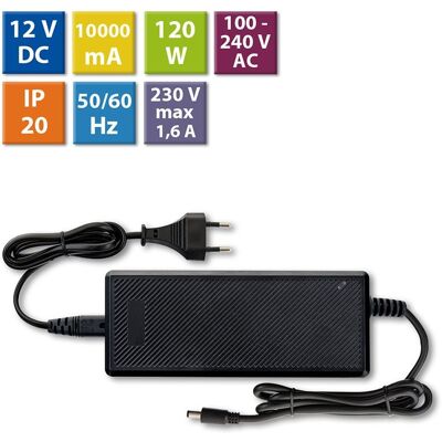 McLED Napájecí adaptér 120W, DC12V/10A, IP20, černý plast, s vidlicí McLED Napájecí adaptér 120W, DC12V/10A, IP20, černý plast, s vidlicí