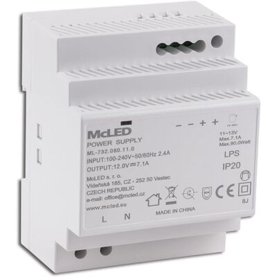 McLED Napájecí zdroj 90 W, DC12V/7.1A, IP20, na DIN lištu McLED Napájecí zdroj 90 W, DC12V/7.1A, IP20, na DIN lištu
