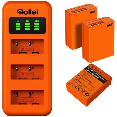 Rollei nabíječka pro 3 baterie + 3× baterie NP-W126 Rollei nabíječka pro 3 baterie + 3× baterie NP-W126