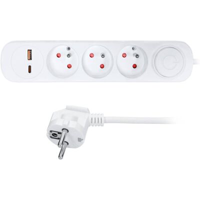 Solight 2m, 3 zásuvky, USB A+C 20W PD, vypínač, 3 x 1mm2, PVC Solight 2m, 3 zásuvky, USB A+C 20W PD, vypínač, 3 x 1mm2, PVC