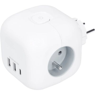 Solight kostka, 3x 16A + USB A+C nabíječka 17W, bílá, vypínač Solight kostka, 3x 16A + USB A+C nabíječka 17W, bílá, vypínač