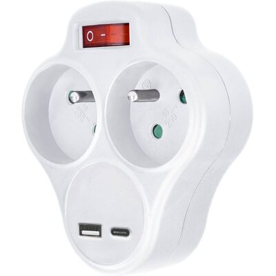 Solight 2 x 10A, USB A+C rychlonabíječka 20W PD, bílá, vypínač Solight 2 x 10A, USB A+C rychlonabíječka 20W PD, bílá, vypínač