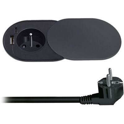 Solight 1z + USB A+C 20 W PD vestavná s posuvným víčkem, 2 m, matná černá Solight 1z + USB A+C 20 W PD vestavná s posuvným víčkem, 2 m, matná černá