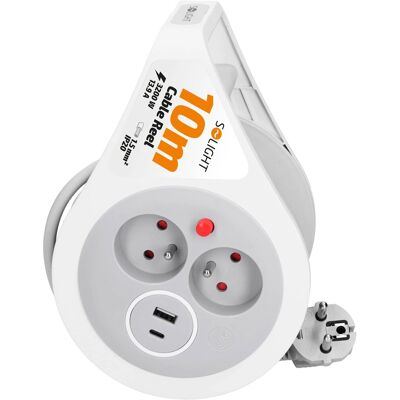 Solight prodlužovací přívod na bubnu 10m, USB A+C, 2 zásuvky Solight prodlužovací přívod na bubnu 10m, USB A+C, 2 zásuvky